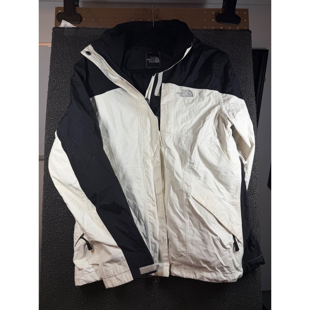 The North Face HyVent Rain Jacket Womens M White Black Hooded Shell Outdoor 157